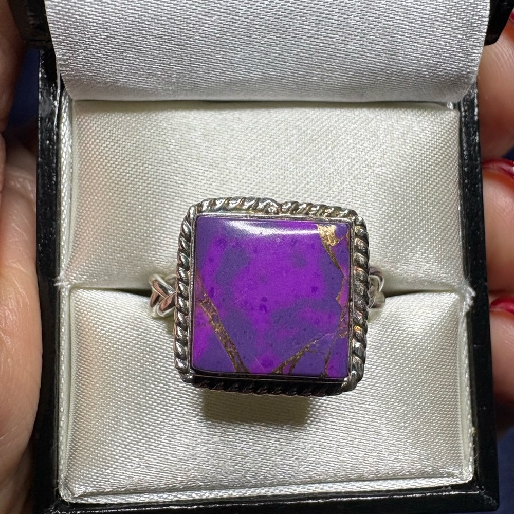 Ring Purple Mojave Turquoise Square 925 Sterling Silver Southwestern - Picture 1 of 10